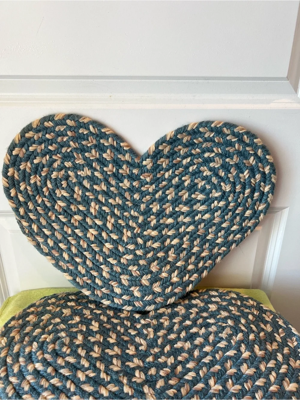 Handwoven Teal and Natural Heart-Shaped Braided Placemat. Set of 5